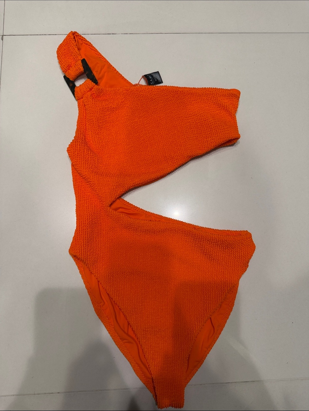 One-Shoulder Orange Textured Swimsuit